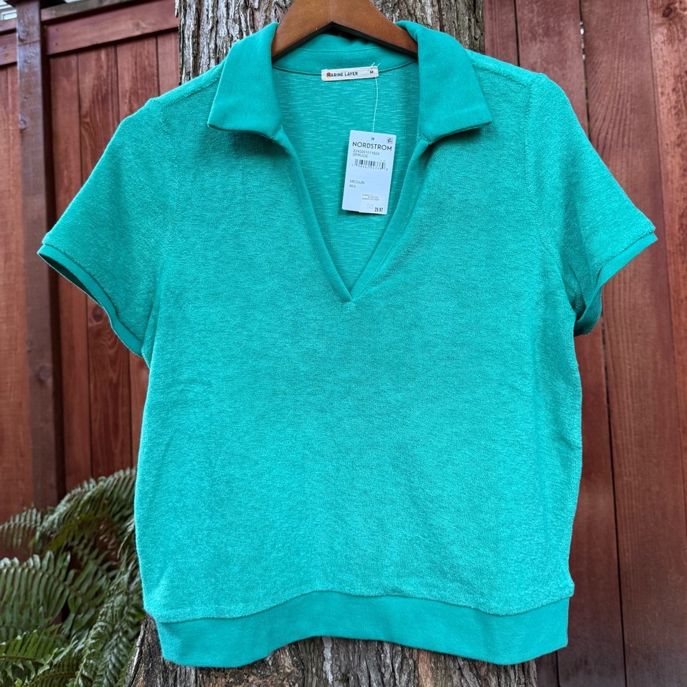 Marine Layer Women’s Terry Cloth Green Polo Top NWT